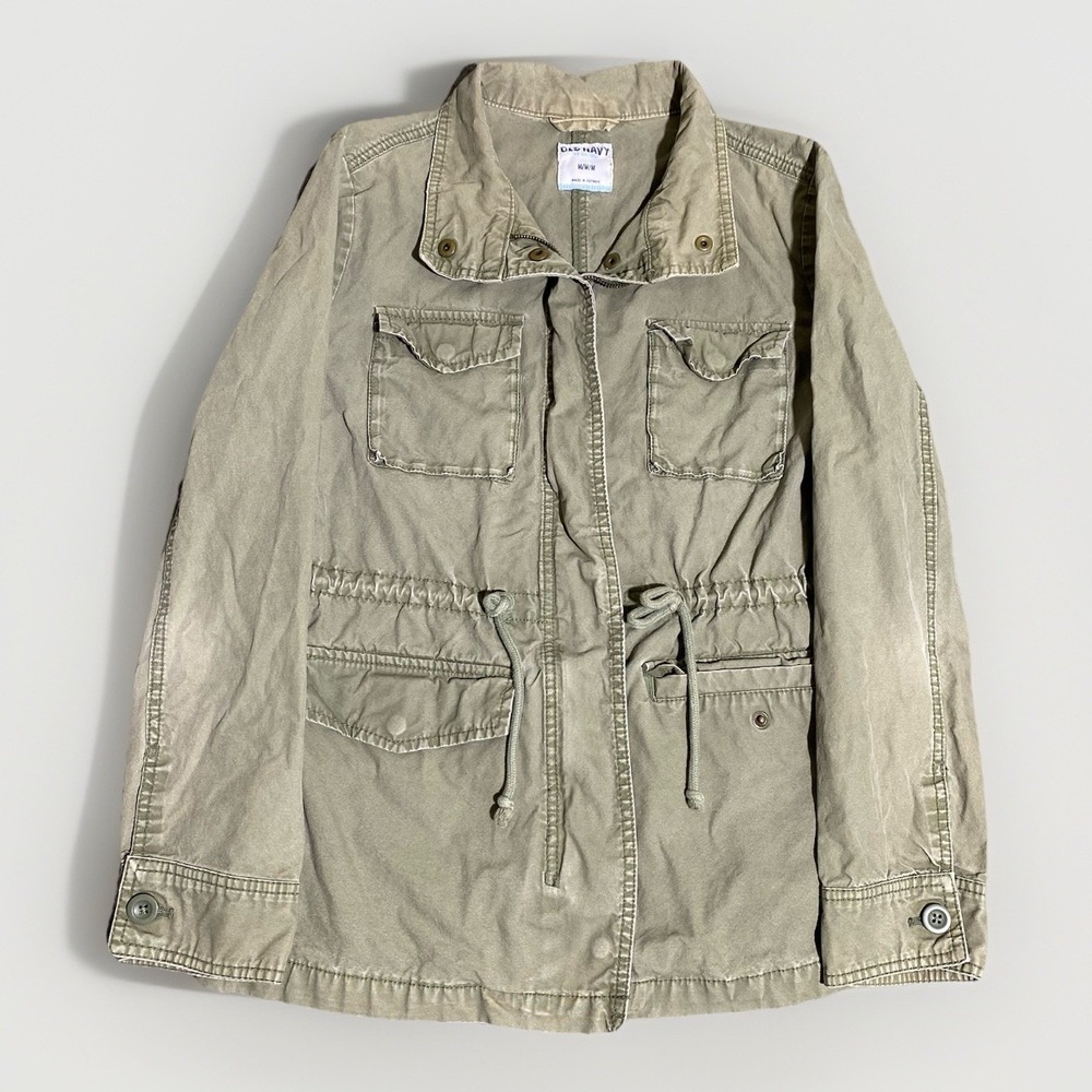 Old Navy Womens Utility Field Jacket Medium Olive Cotton Full Zip Snap Military